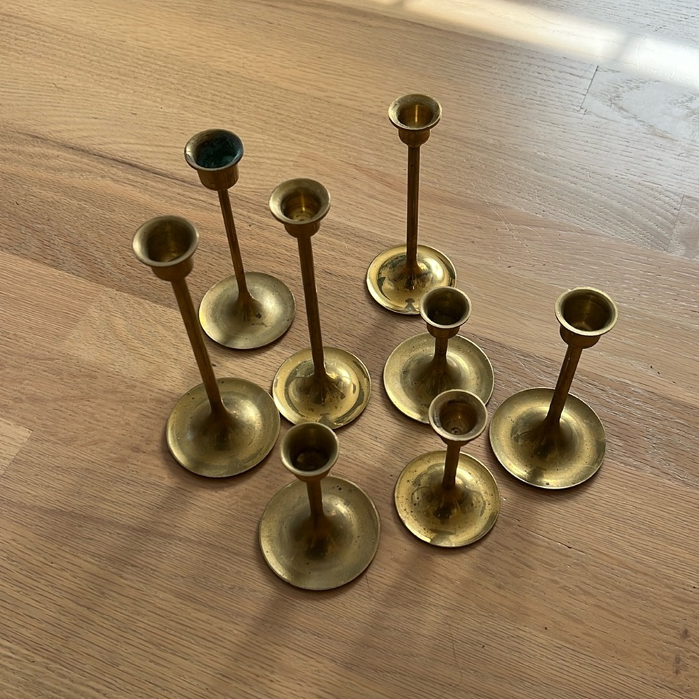 Set of 8 Solid Brass Candlestick Holders